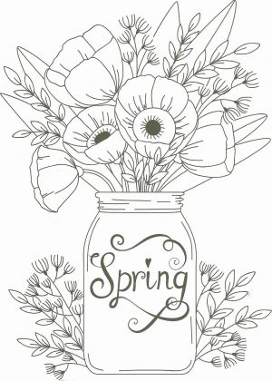 Spring Coloring Pages for Adults Flowers in a Jar
