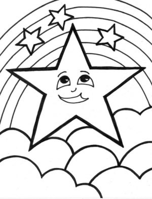 Star Coloring Pages A Happy Star with Rainbow Background