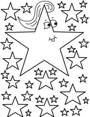 Star Coloring Pages Cartoon Star with Ponytail