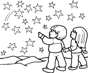 Star Coloring Pages Children Watching Stars at Night