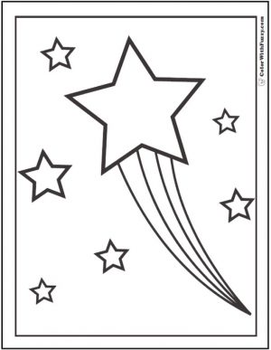 Star Coloring Pages Shooting Star with Rainbow Trails