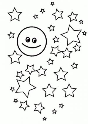 Star Coloring Pages The Moon Accompanied by Many Stars