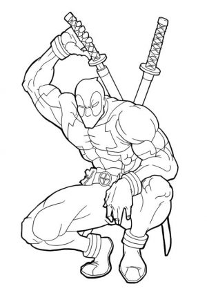 Superhero Coloring Pages For Adult Deadpool with His Twin Katana