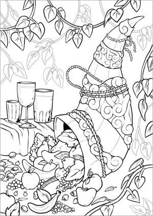 Thanksgiving Adult Coloring Pages Cornucopia Filled with Fresh Fruits