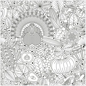 Thanksgiving Coloring Pages for Adult Free Printable Turkey Apples and Fall Leaves