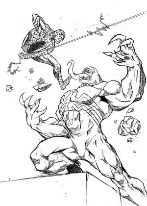 Venom Coloring Pages Online Venom and Spidey Fighting on top of Building