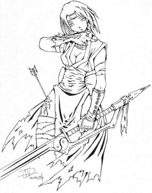 Warrior Anime Girl Coloring Pages Online wr01