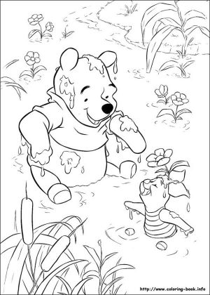 Winnie the Pooh Coloring Pages Cute Pooh Playing Mud with Piglet