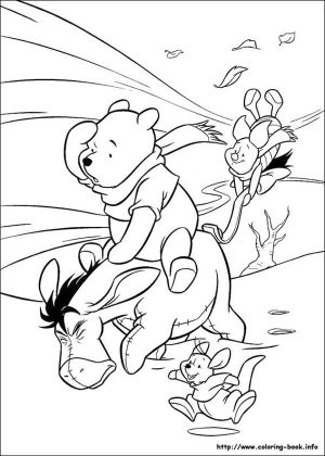 Winnie the Pooh Coloring Pages Cute Pooh and Eeyore Running against the Wind
