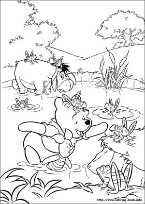 Winnie the Pooh Coloring Pages Cute Pooh and Friends Trying to Catch a Frog
