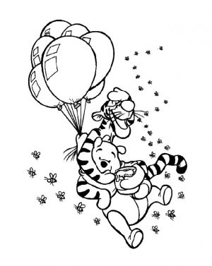 Winnie the Pooh Coloring Pages Easy Tiger and Pooh Flying with Balloons