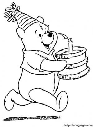 Winnie the Pooh Coloring Pages Free Pooh Holding a Birthday Cake