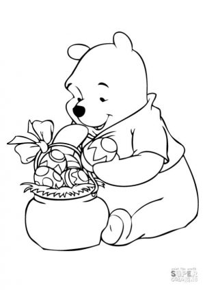Winnie the Pooh Coloring Pages Pooh with Easter Basket