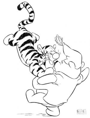 Winnie the Pooh Coloring Pages Tiger Hugging Pooh till They Fall