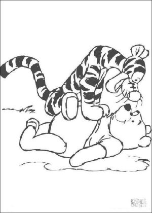Winnie the Pooh Coloring Pages Tiger Sitting on Top of Pooh