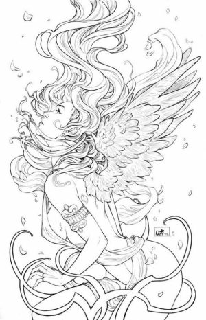 Angel Fantasy Coloring Pages for Adults   FC654B
