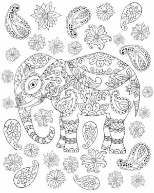 Challenging Coloring Pages of Elephant for Adults   685cuy