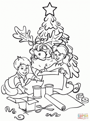 Christmas Tree Coloring Pages with Gifts for Children   53619
