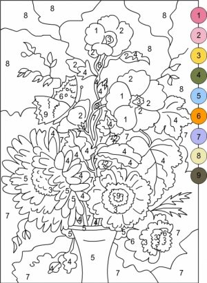 Flowers Coloring Pages for Adults Printable   Color by Number   5621f