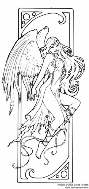 Printable Hard Coloring Pages of Angel for Grown Ups   EC6G7